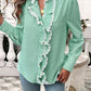 Devine Lace Detail Ruffled Round Neck Long Sleeve Shirt