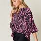 Double Take Full Size Printed Notched Three-Quarter Sleeve Blouse