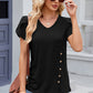 Decorative Button V-Neck Short Sleeve T-Shirt