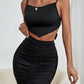 Spaghetti Strap Cropped Top and Ruched Skirt Set