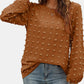 Swiss Dot Round Neck Long Sleeve Blouse