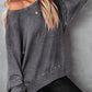 Waffle Knit Side Slit Drop Shoulder Sweatshirt