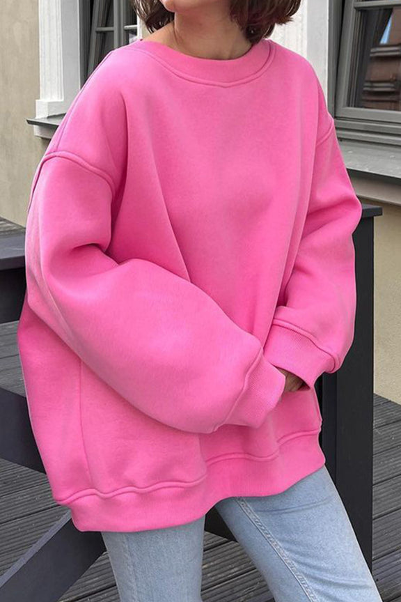 Oversize Round Neck Dropped Shoulder Sweatshirt Fuchsia Pink