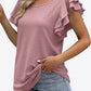 Round Neck Layered Flutter Sleeve Blouse