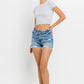 Lovervet Stepped Waist Raw Hem Denim Shorts