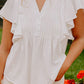 Pleated V-Neck Cap Sleeve Blouse