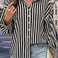 Perfee Striped Dropped Shoulder Smocked Wristband Shirt