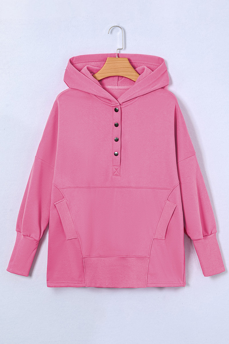 Quarter-Snap Dropped Shoulder Hoodie Pink