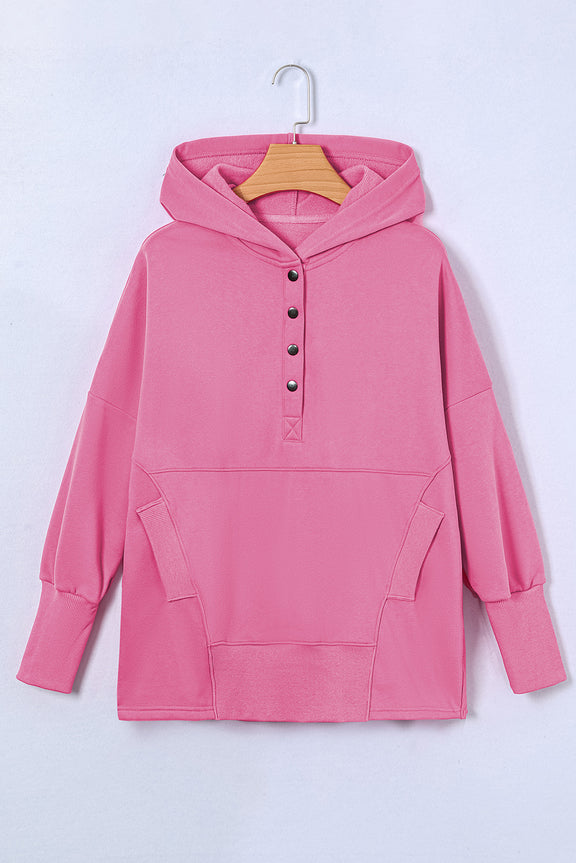 Quarter-Snap Dropped Shoulder Hoodie Pink