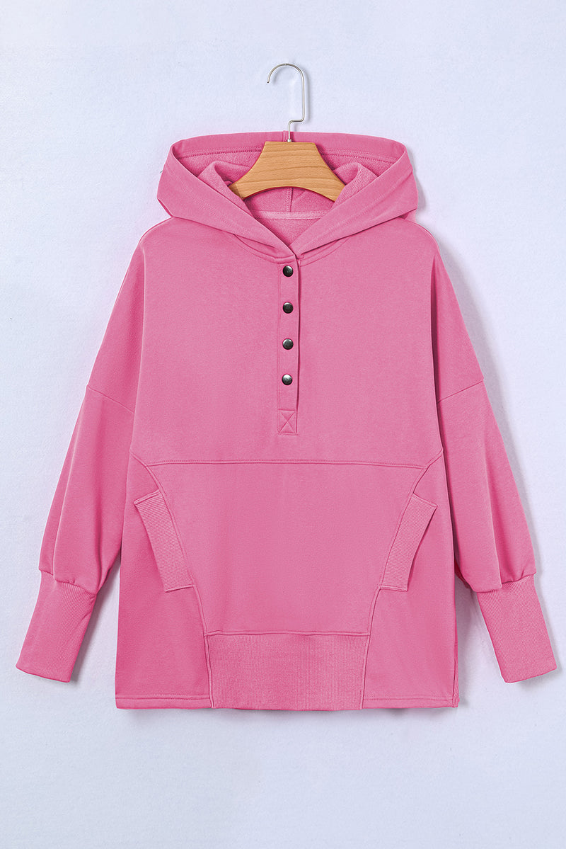 Quarter-Snap Dropped Shoulder Hoodie Pink