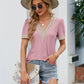 Contrast V-Neck Puff Sleeve Top