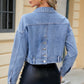 Pocketed Button Up Dropped Shoulder Denim Jacket