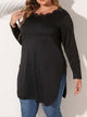 Plus Size Slit Long Sleeve T-Shirt Black