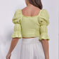 Mustard Seed Crinkle Texture Puff Sleeve Crop Top