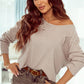 Ribbed Round Neck Drop Shoulder Long Sleeve Top