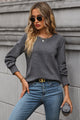Perfee Round Neck Long Sleeve Sweatshirt Charcoal