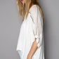 POL Oversize V-Neck Crochet Lace Contrast Studded Top