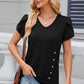 Decorative Button V-Neck Short Sleeve T-Shirt