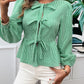 Devine Tied Round Neck Long Sleeve Blouse