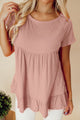 Ruffled Round Neck Short Sleeve Blouse Dusty Pink