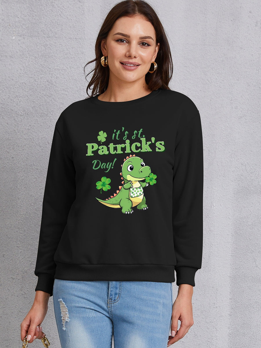 IT'S ST. PATRICK'S DAY Graphic Round Neck Sweatshirt Black