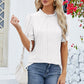 Frill Mock Neck Short Sleeve Eyelet Blouse