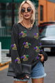 Sequin Round Neck Dropped Shoulder Sweatshirt Black