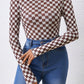 Checkered Turtleneck Long Sleeve Bodysuit