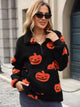 Jack-O'-Lantern Half Zip Long Sleeve Sweatshirt Black