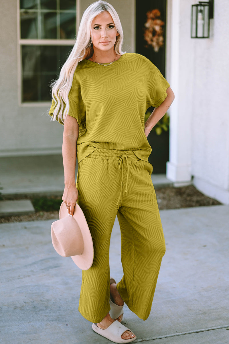 Short Sleeve Top and Pants Set Chartreuse