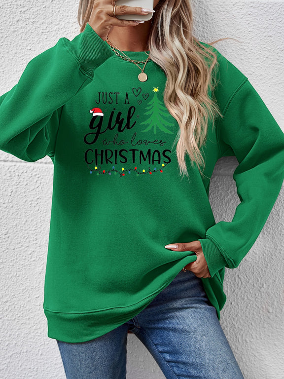 Letter Graphic Round Neck Sweatshirt Green
