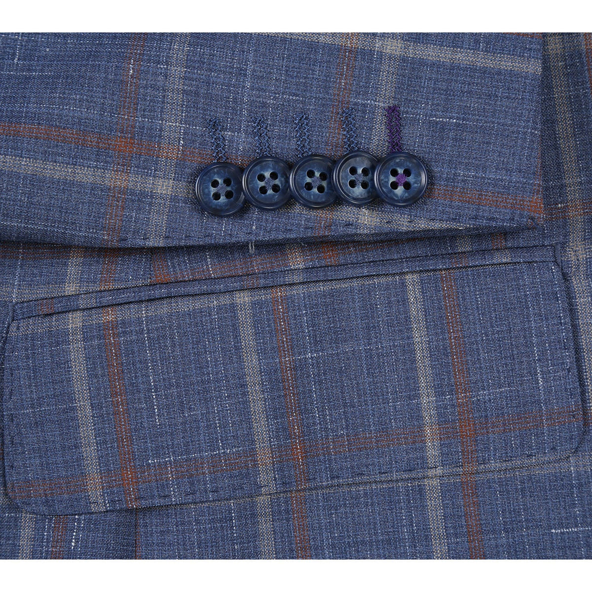 EL72-62-400 Light Steel Blue with Orange Check Wool Suit