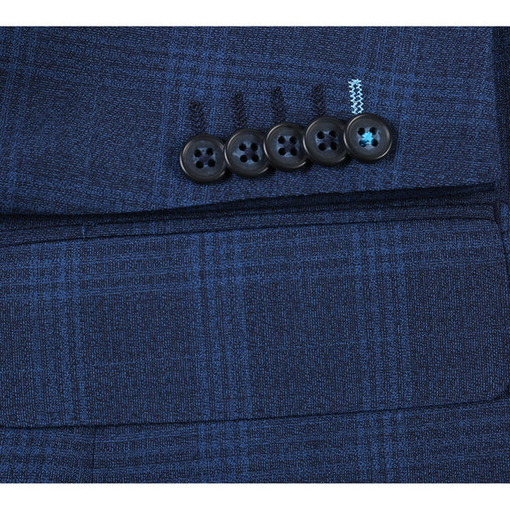 EL72-50-412 Airforce Blue Plaid Wool Suit
