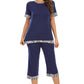 Round Neck Short Sleeve Top and Capris Pants Lounge Set