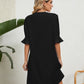 Notched Neck Flounce Sleeve Dress