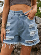 Distressed Raw Hem Denim Shorts Dusty Blue
