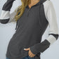 Shiny Waffle-Knit Raglan Sleeve Zipper Front Hoody