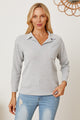 Collared Neck Dropped Shoulder T-Shirt Gray