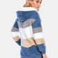 Full Size Drawstring Color Block Zip Up Hooded Outerwear