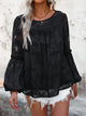 Round Neck Balloon Sleeve Blouse Black