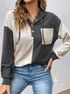 Perfee Contrast Color Button-Up Raglan Sleeve Hoodie Beige