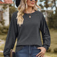 Eyelet Round Neck Long Sleeve T-Shirt