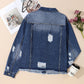 Plus Size Distressed Button Up Raw Hem Denim Jacket