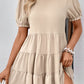 Puff Sleeve Tie Back Tiered Dress