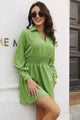 Johnny Collar Smocked Waist Long Sleeve Mini Dress Lime