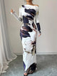Floral One Shoulder Long Sleeve Maxi Dress White