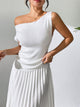 Single Shoulder Short Sleeve Knit Top White