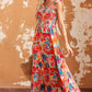 Printed Tie Shoulder Smocked Tiered Maxi Dress