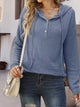 Half Button Up Drawstring Hoodie Misty Blue