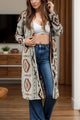 Geometric Open Front Long Sleeve Cover Up Brown